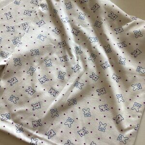 1 Piece of Thin Jersey Stretchy Fabric Material White With Heart & Bunnies